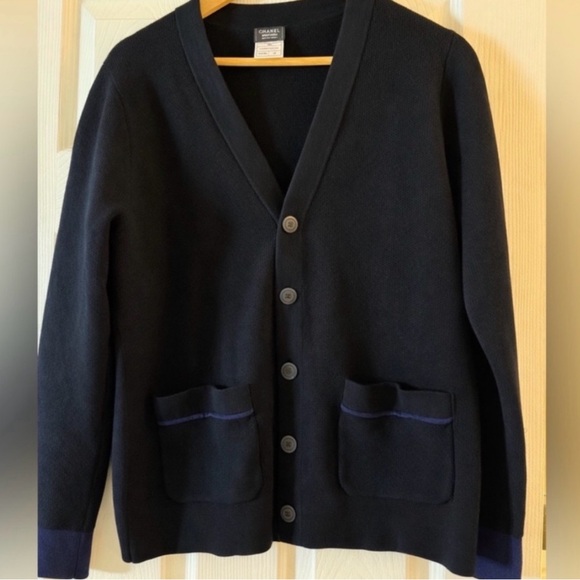 CHANEL Other - CHANEL Men's Dark Navy Button-Front Cardigan with Contrast Trim
